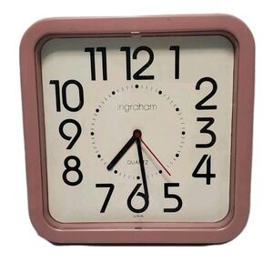 Vintage Ingraham Pink‎ wall Clock Early quartz movement made in USA works!